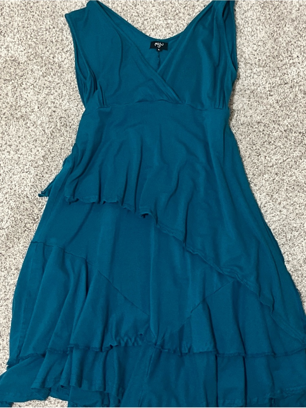 Sleeveless Teal High-Low Tiered whimsical earthy Dress -